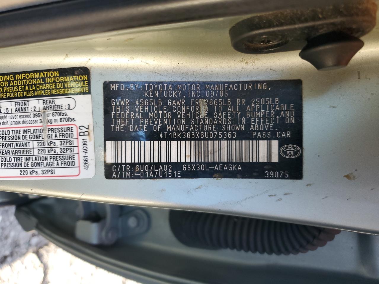 2006 Toyota Avalon Xl VIN: 4T1BK36BX6U075363 Lot: 89878115