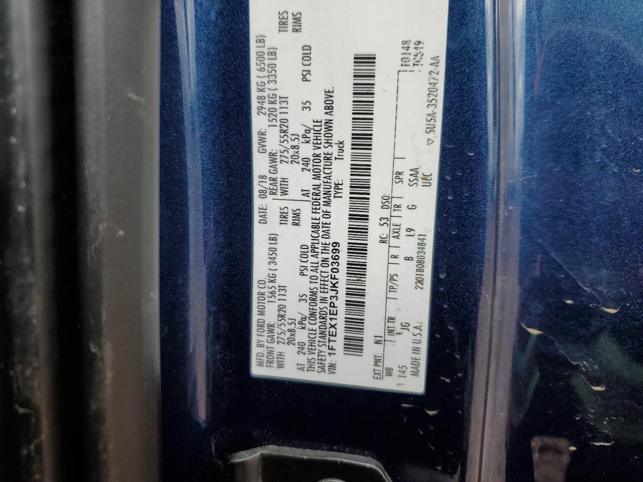 2018 Ford F150 Super Cab VIN: 1FTEX1EP3JKF03699 Lot: 90574905