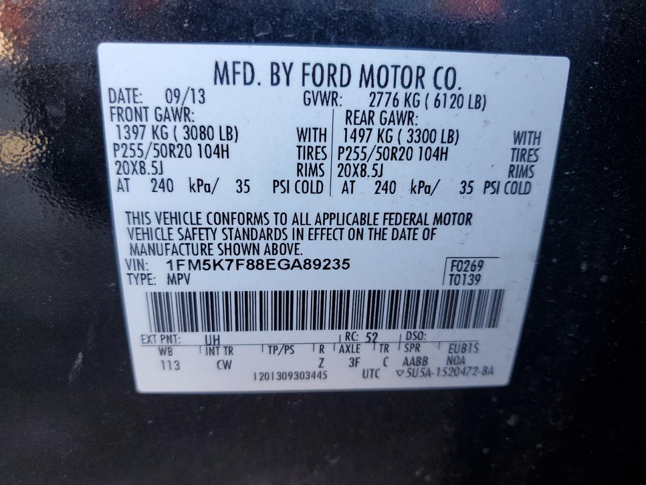 2014 Ford Explorer Limited VIN: 1FM5K7F88EGA89235 Lot: 84942655