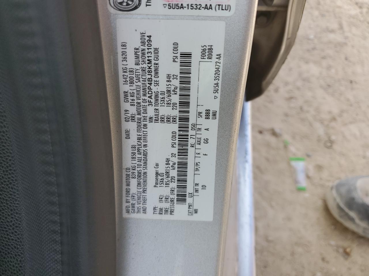 2019 Ford Fiesta Se VIN: 3FADP4BJ8KM131094 Lot: 86319285