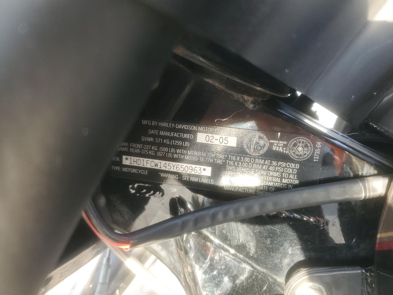 2005 Harley-Davidson Flhtcui VIN: 1HD1FCW145Y650963 Lot: 86237975