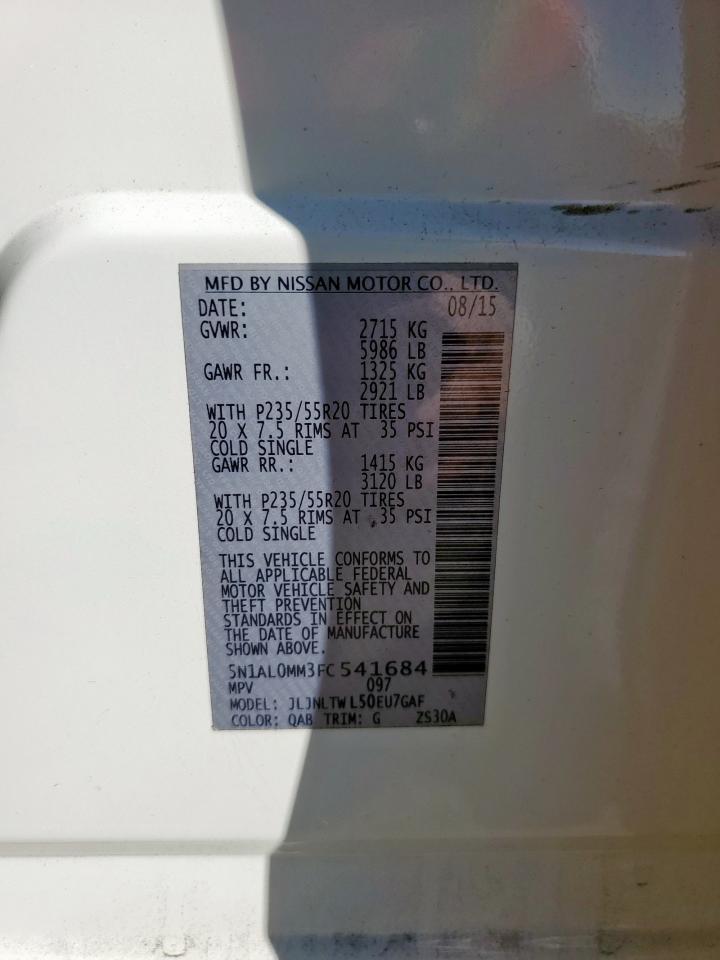 2015 Infiniti Qx60 VIN: 5N1AL0MM3FC541684 Lot: 90363485