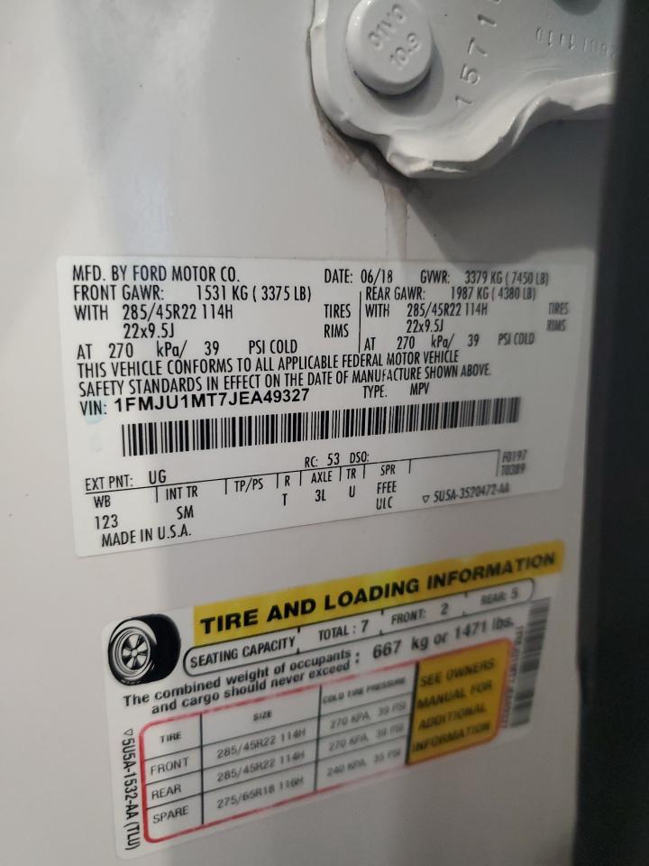 2018 Ford Expedition Platinum VIN: 1FMJU1MT7JEA49327 Lot: 82295725