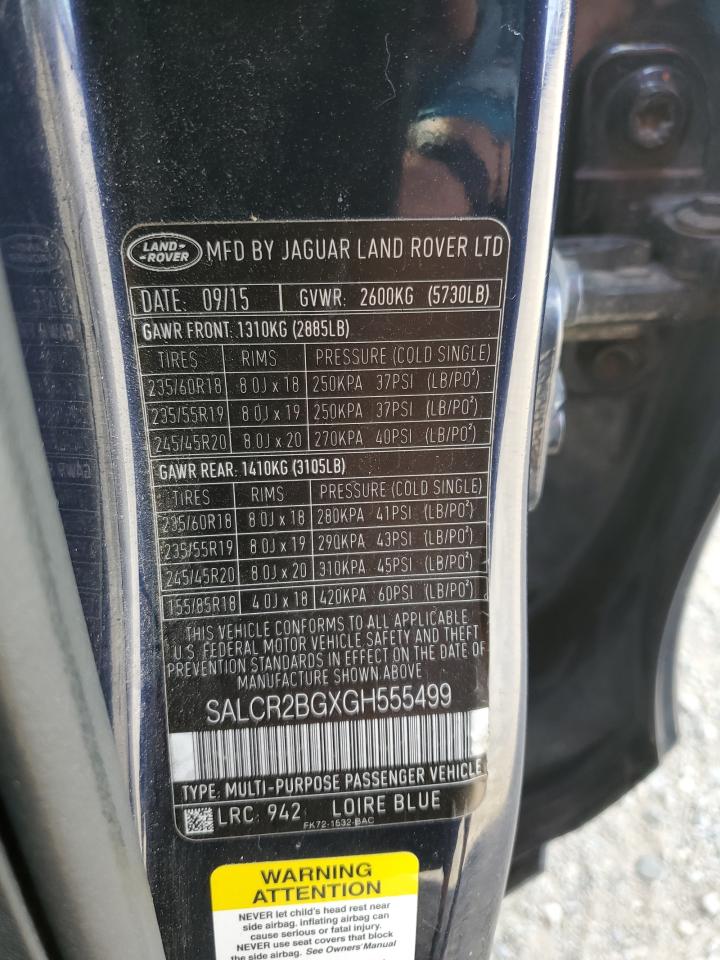 2016 Land Rover Discovery Sport Hse VIN: SALCR2BGXGH555499 Lot: 84384925