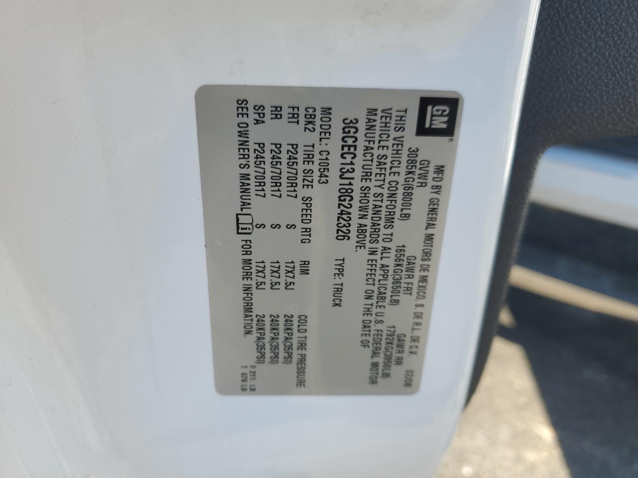 2008 Chevrolet Silverado C1500 VIN: 3GCEC13J18G242326 Lot: 85367895