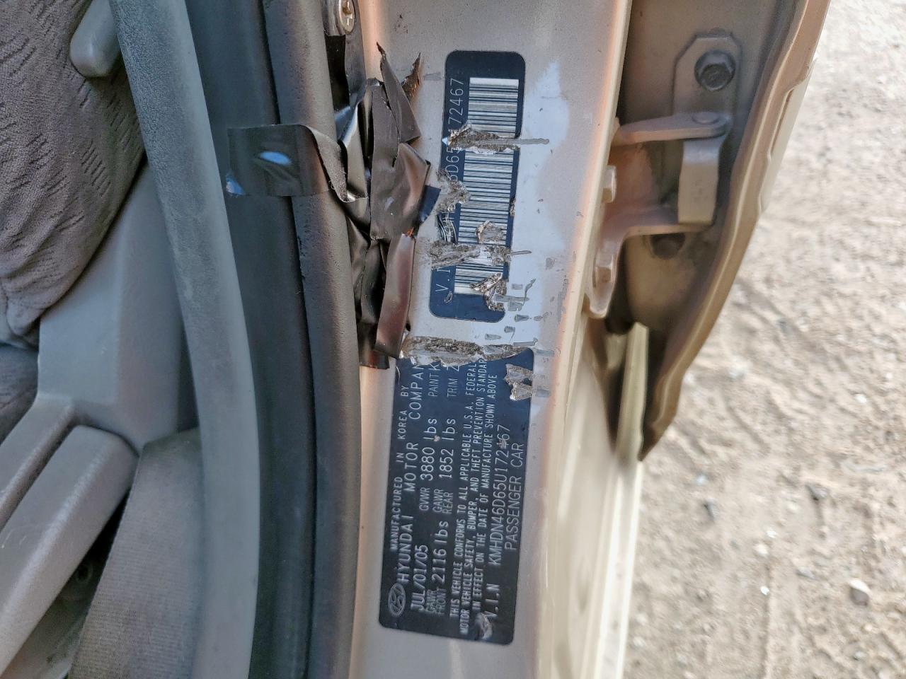 2005 Hyundai Elantra Gls VIN: KMHDN46D65U172467 Lot: 86120565