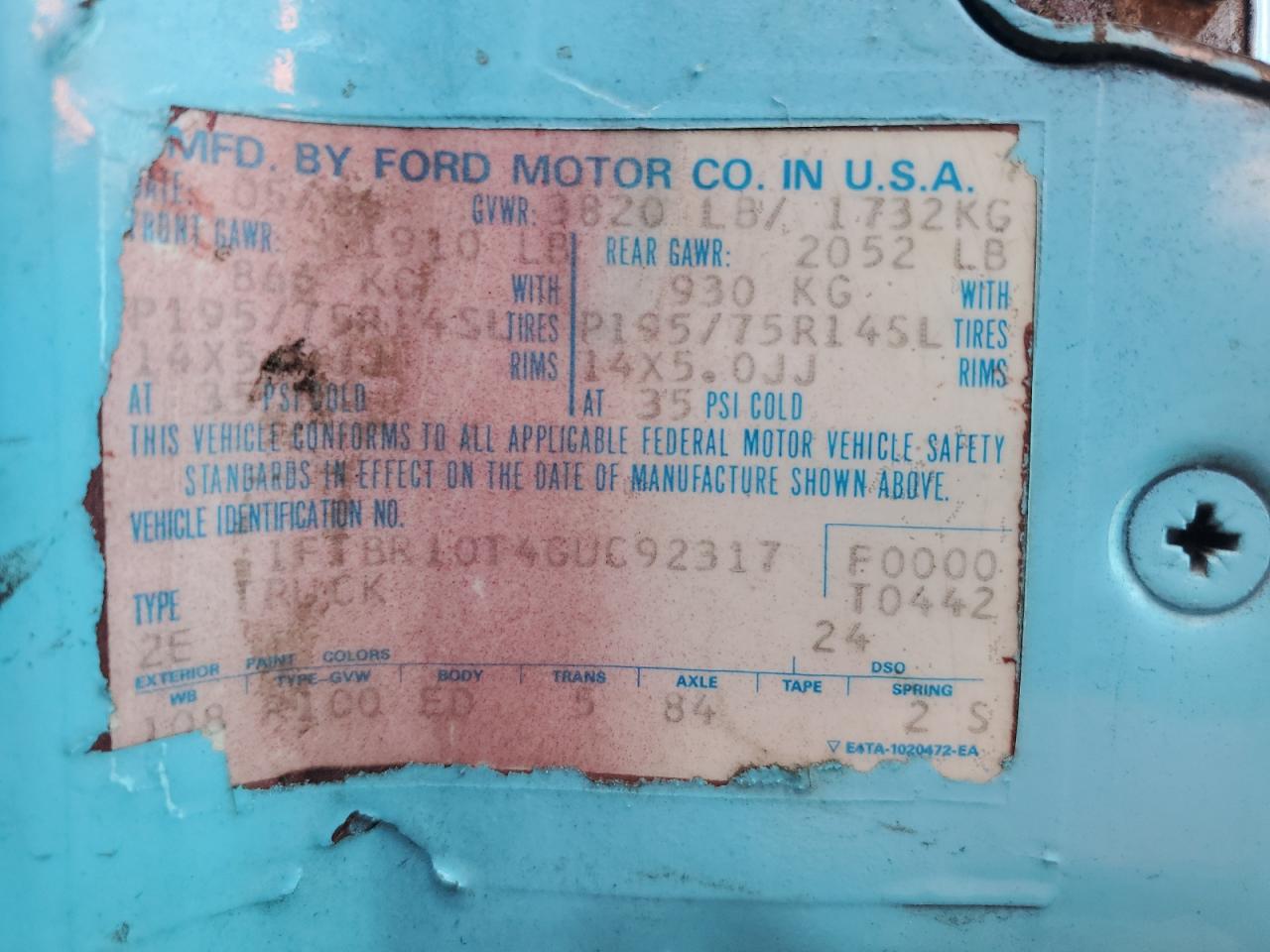 1986 Ford Ranger VIN: 1FTBR10T4GUC92317 Lot: 81880605