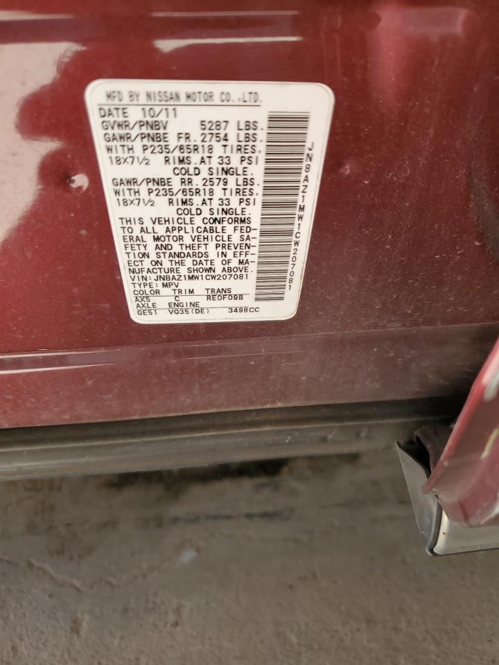 2012 Nissan Murano S VIN: JN8AZ1MW1CW207081 Lot: 85161245