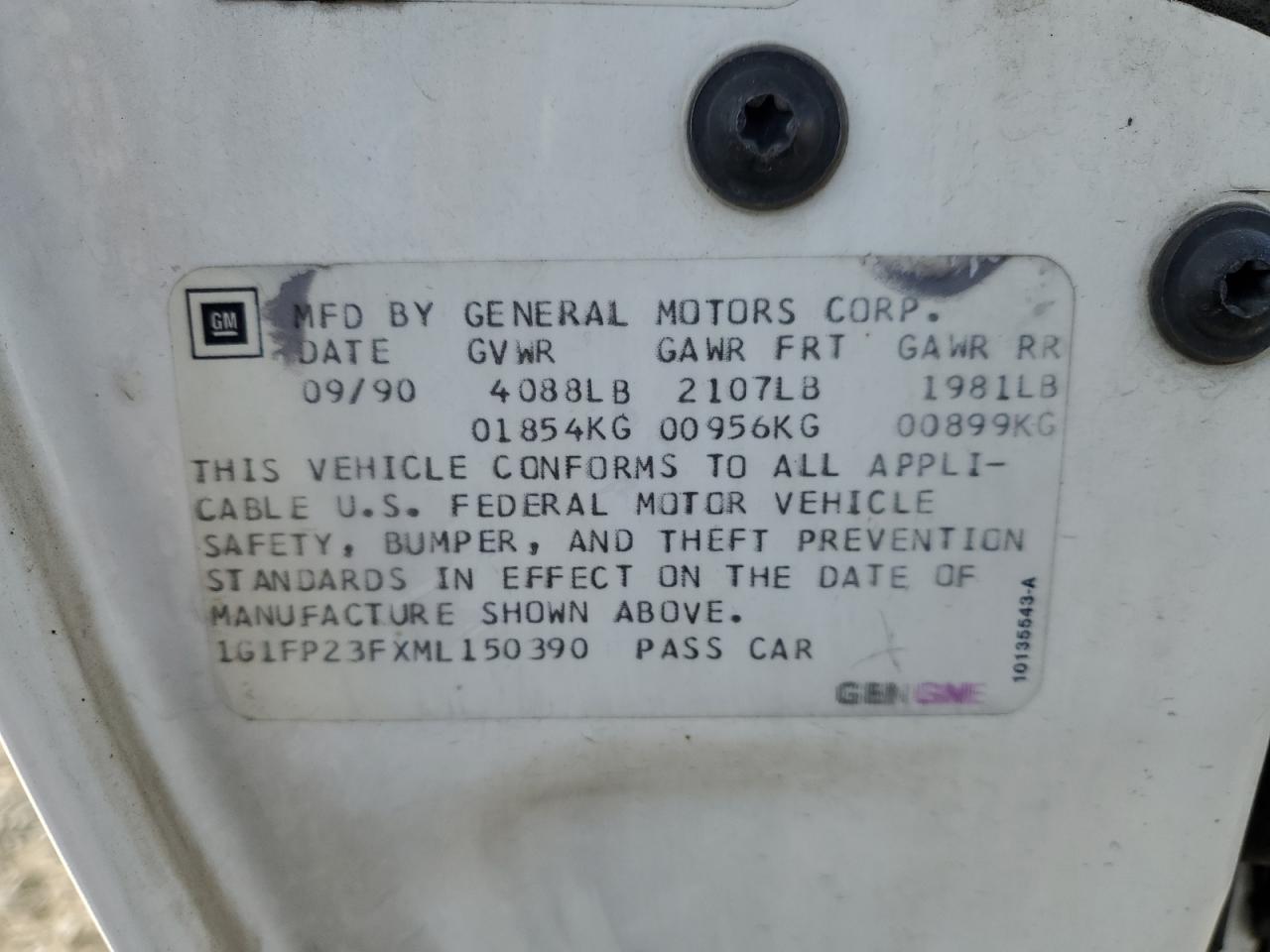 1991 Chevrolet Camaro Z28 VIN: 1G1FP23FXML150390 Lot: 84790815