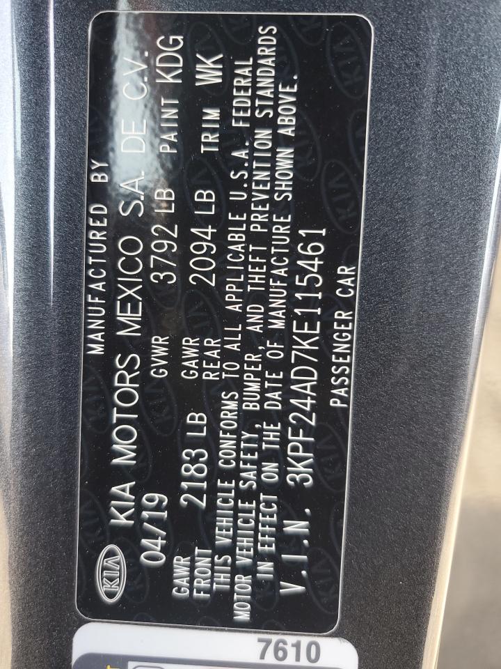 2019 Kia Forte Fe VIN: 3KPF24AD7KE115461 Lot: 80755255