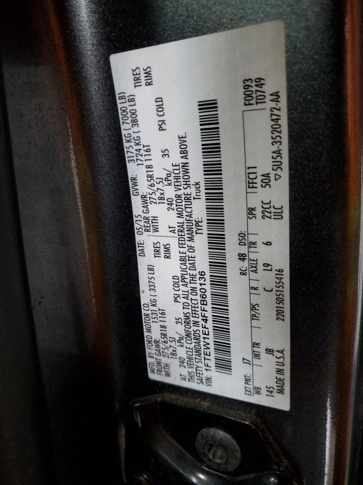 2015 Ford F150 Supercrew VIN: 1FTEW1EF4FFB60136 Lot: 82376755