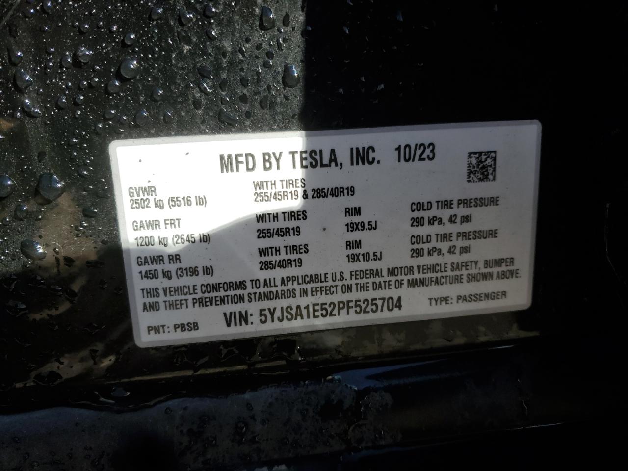 2023 Tesla Model S VIN: 5YJSA1E52PF525704 Lot: 86896015