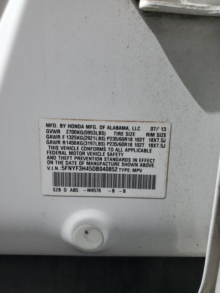 2013 Honda Pilot Ex VIN: 5FNYF3H45DB040852 Lot: 85159305