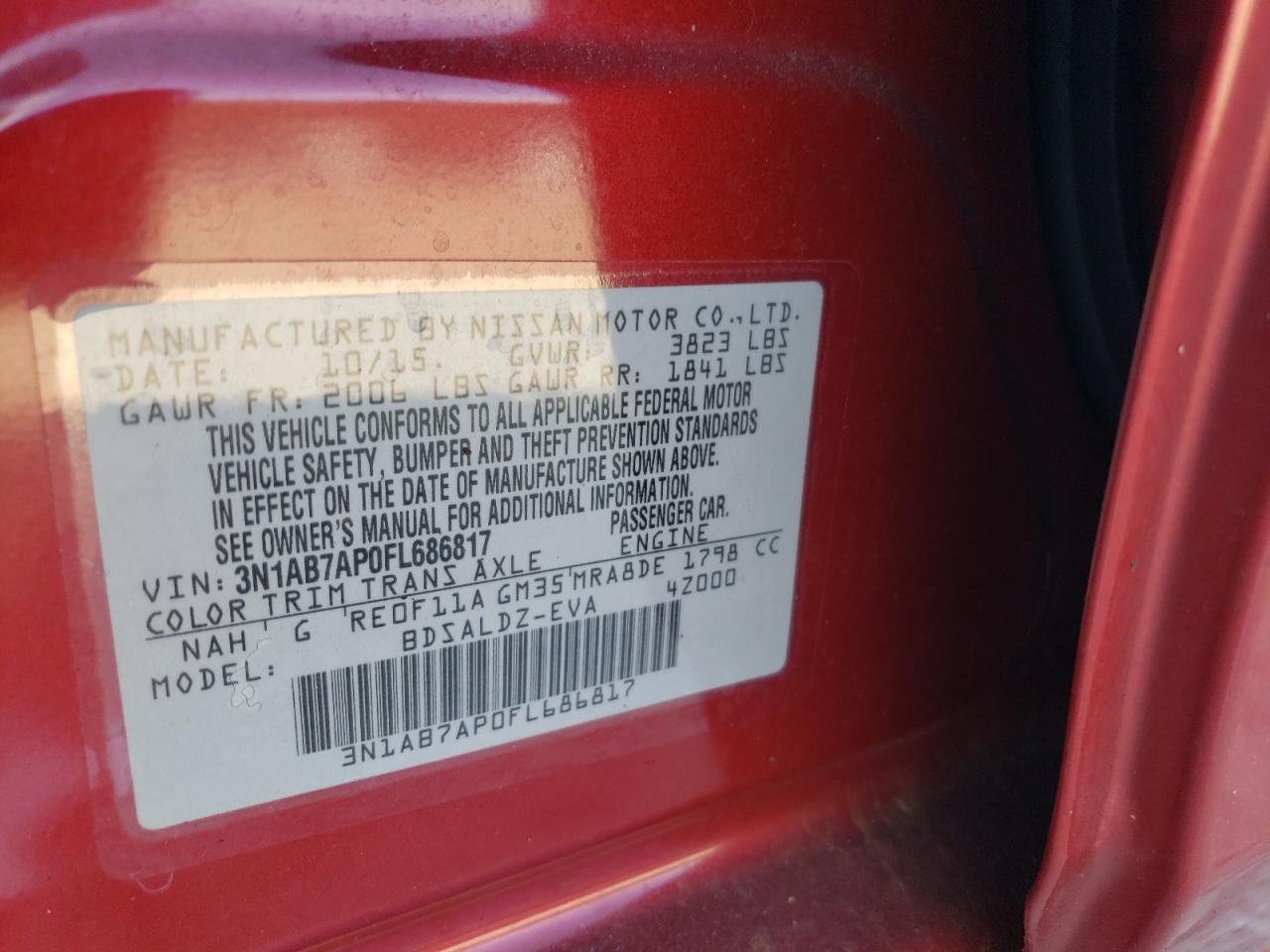 2015 Nissan Sentra S VIN: 3N1AB7AP0FL686817 Lot: 84626275