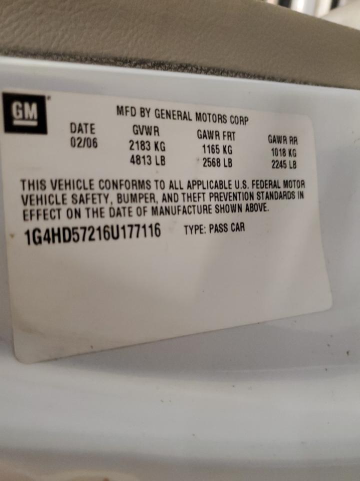 2006 Buick Lucerne Cxl VIN: 1G4HD57216U177116 Lot: 86233855