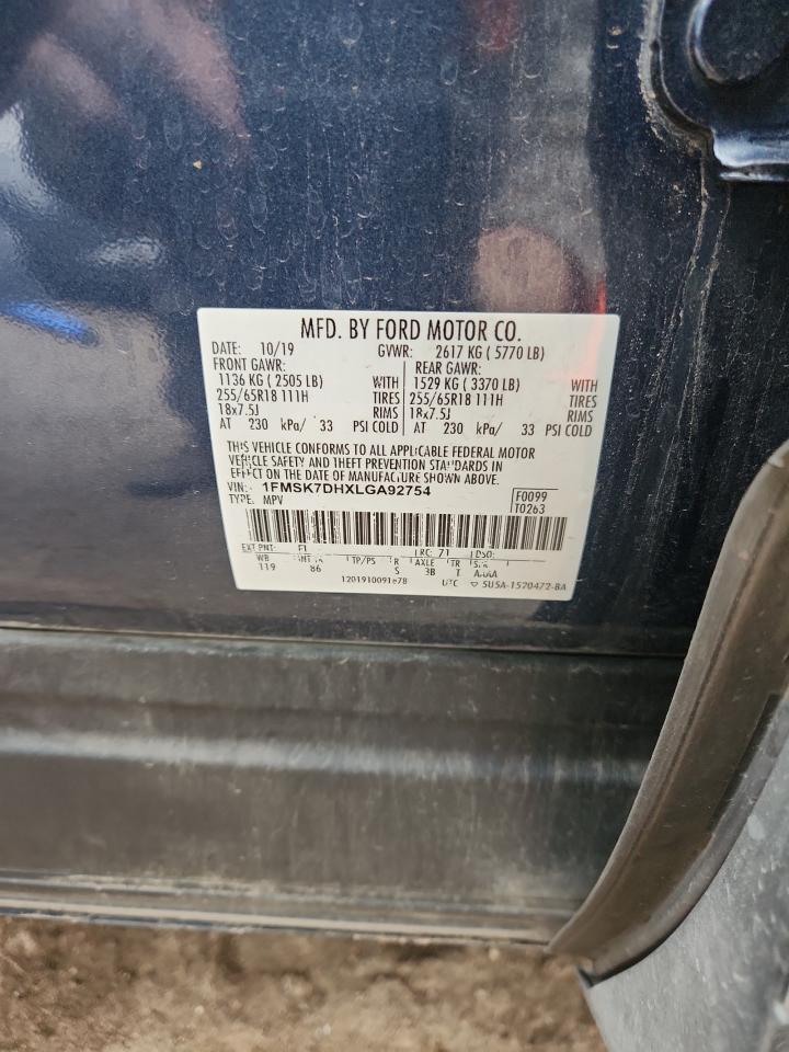 2020 Ford Explorer Xlt VIN: 1FMSK7DHXLGA92754 Lot: 85760335