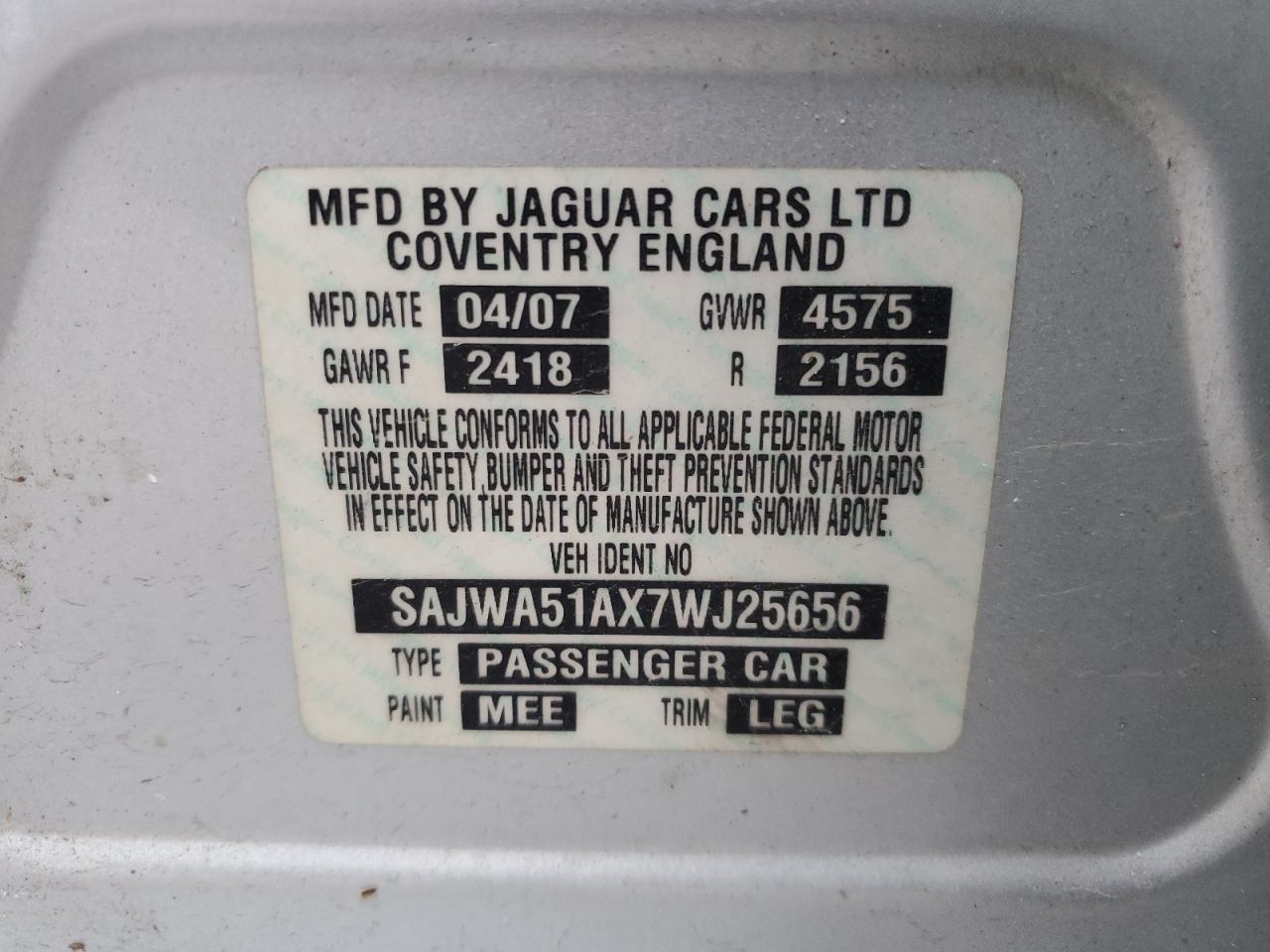 2007 Jaguar X-Type 3.0 VIN: SAJWA51AX7WJ25656 Lot: 82721915