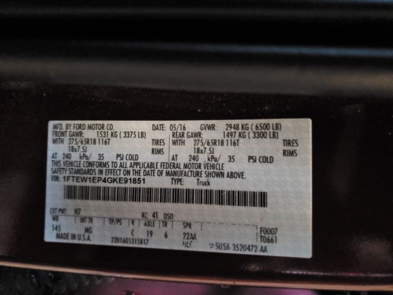 2016 Ford F150 Supercrew VIN: 1FTEW1EP4GKE91851 Lot: 82192235