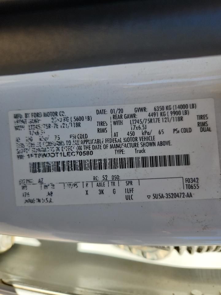 2020 Ford F350 Super Duty VIN: 1FT8W3DT1LEC70580 Lot: 86153505