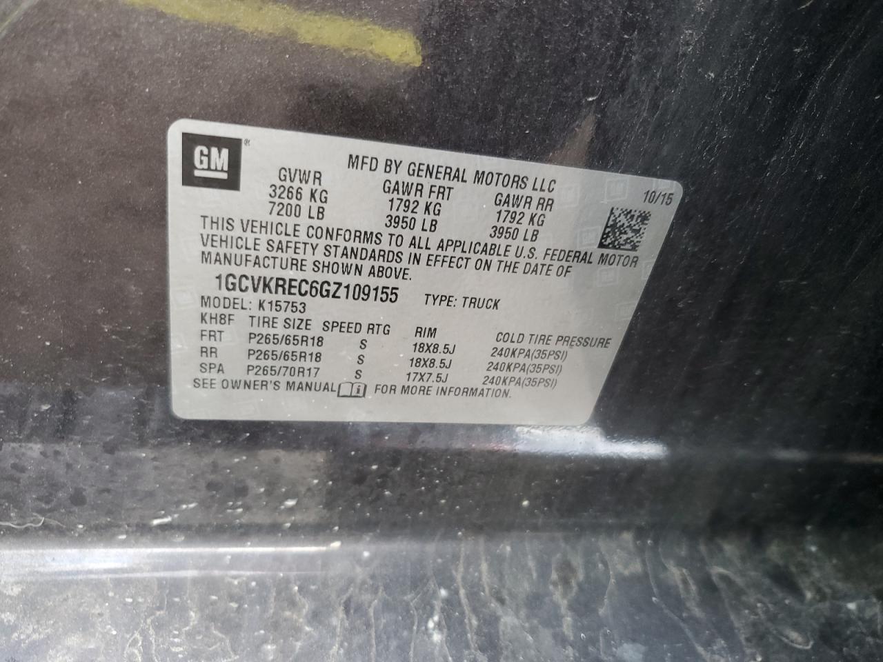 2016 Chevrolet Silverado K1500 Lt VIN: 1GCVKREC6GZ109155 Lot: 85584475