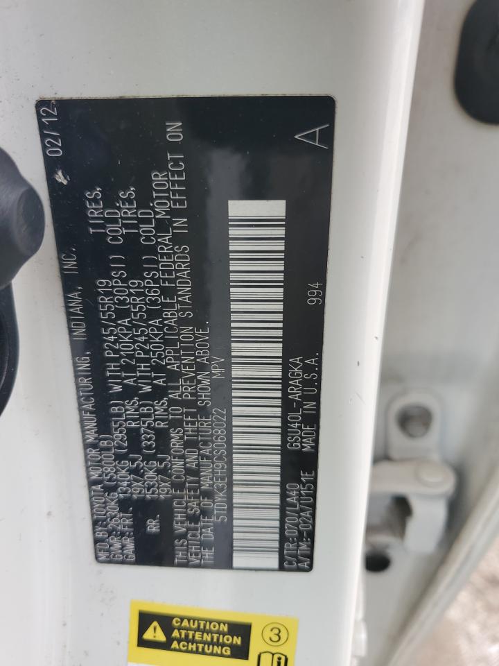 2012 Toyota Highlander Limited VIN: 5TDYK3EH9CS068022 Lot: 85490625