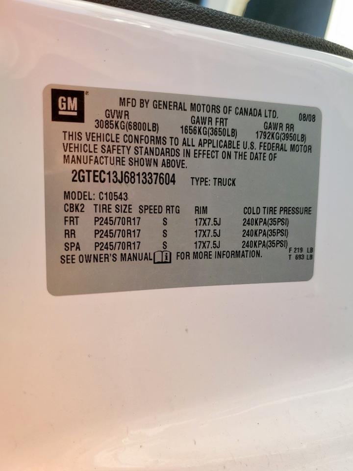 2008 GMC Sierra C1500 VIN: 2GTEC13J681337604 Lot: 82224655