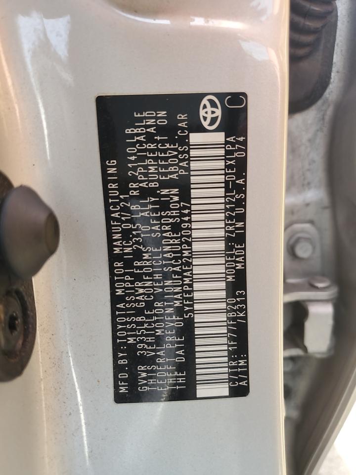 5YFEPMAE2MP209447 2021 Toyota Corolla Le