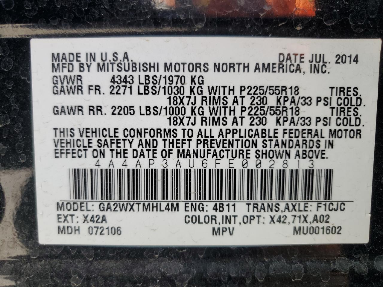 2015 Mitsubishi Outlander Sport Es VIN: 4A4AP3AU6FE002813 Lot: 81946625