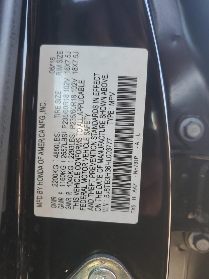 2017 Acura Rdx VIN: 5J8TB3H36HL003777 Lot: 90929965