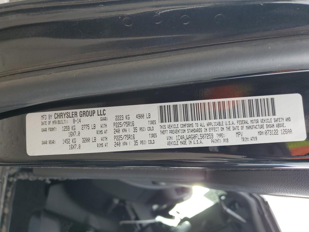 2015 Jeep Wrangler Sport VIN: 1C4AJWAG0FL507259 Lot: 85540595