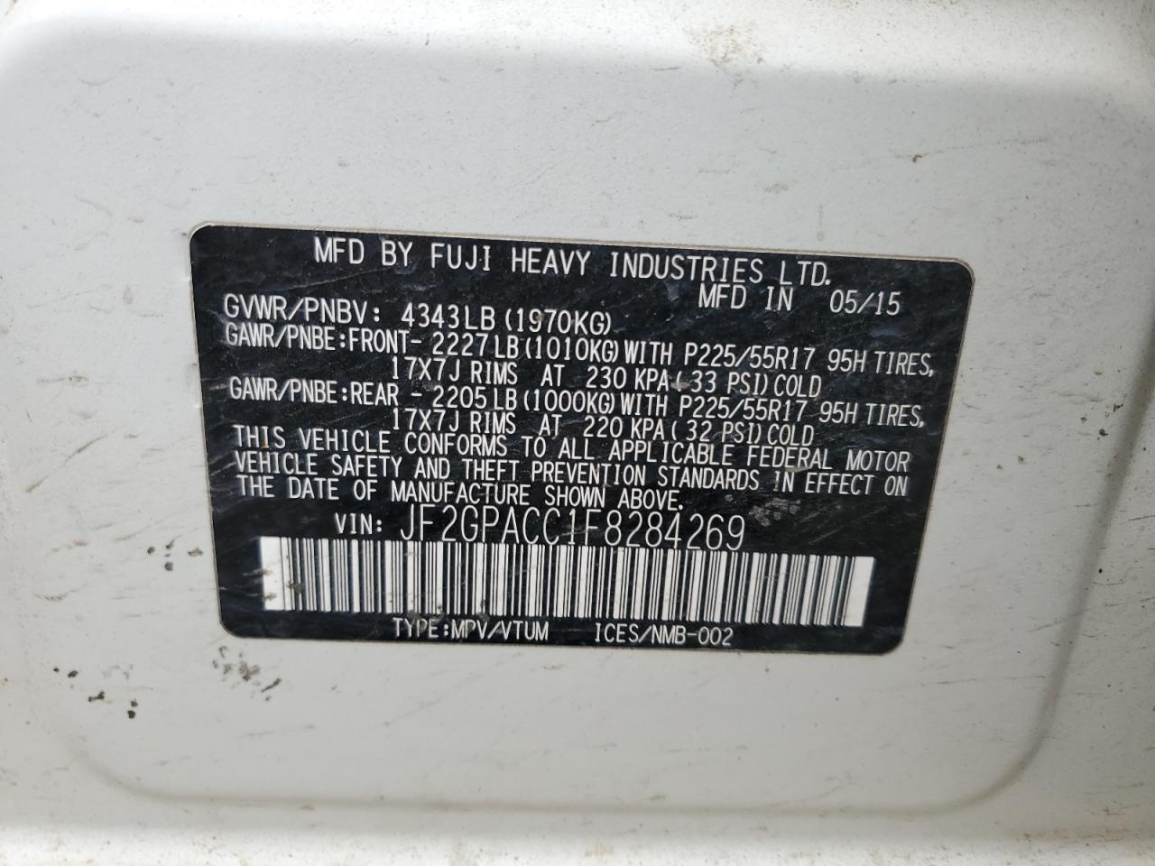 2015 Subaru Xv Crosstrek 2.0 Premium VIN: JF2GPACC1F8284269 Lot: 85576785