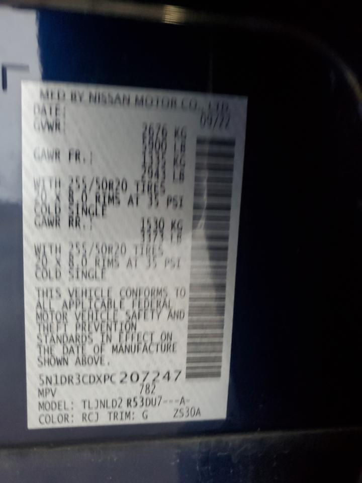 2023 Nissan Pathfinder Sl VIN: 5N1DR3CDXPC207247 Lot: 86301885