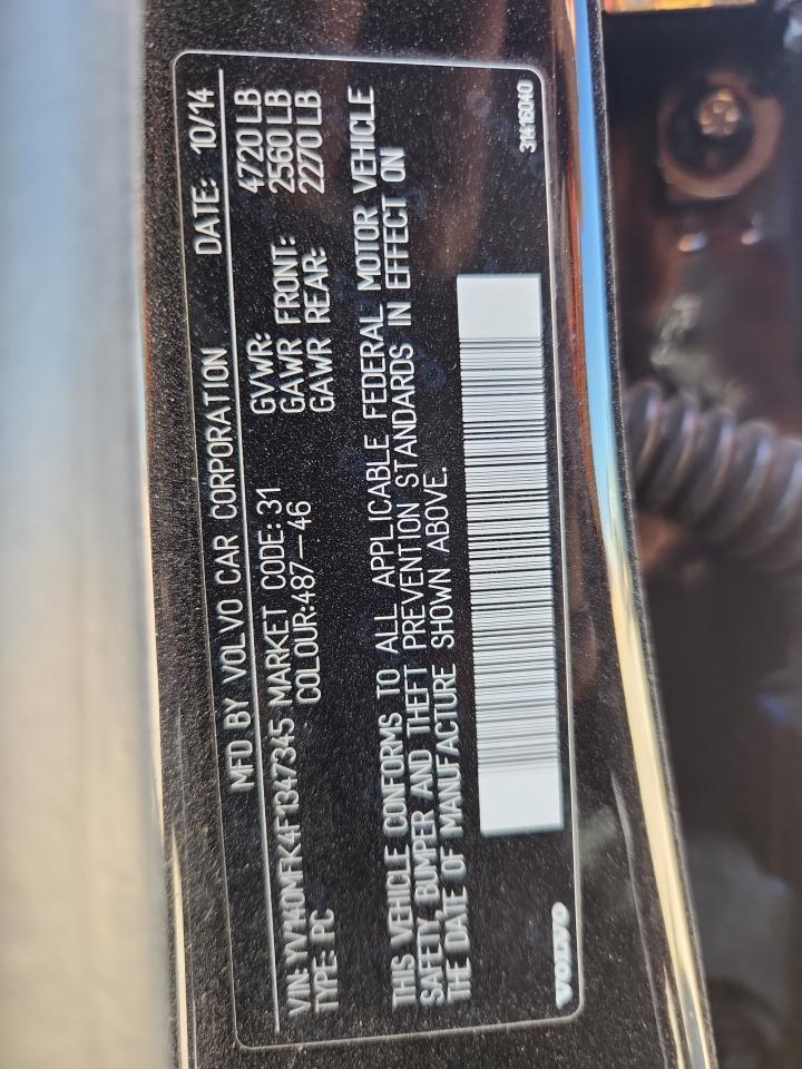 2015 Volvo S60 Premier VIN: YV140MFK4F1347345 Lot: 86899335