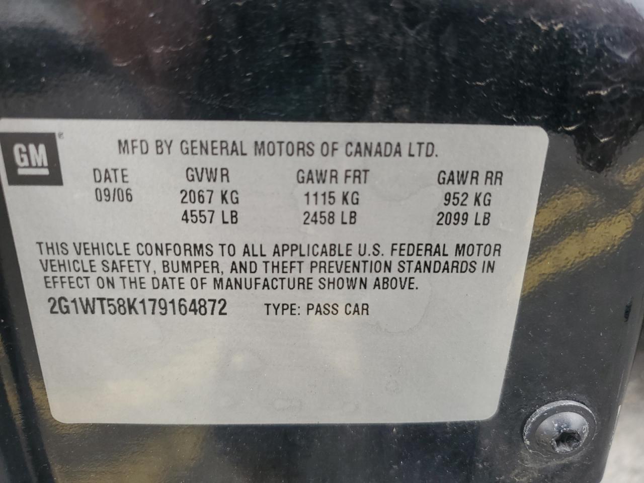 2007 Chevrolet Impala Lt VIN: 2G1WT58K179164872 Lot: 86785875