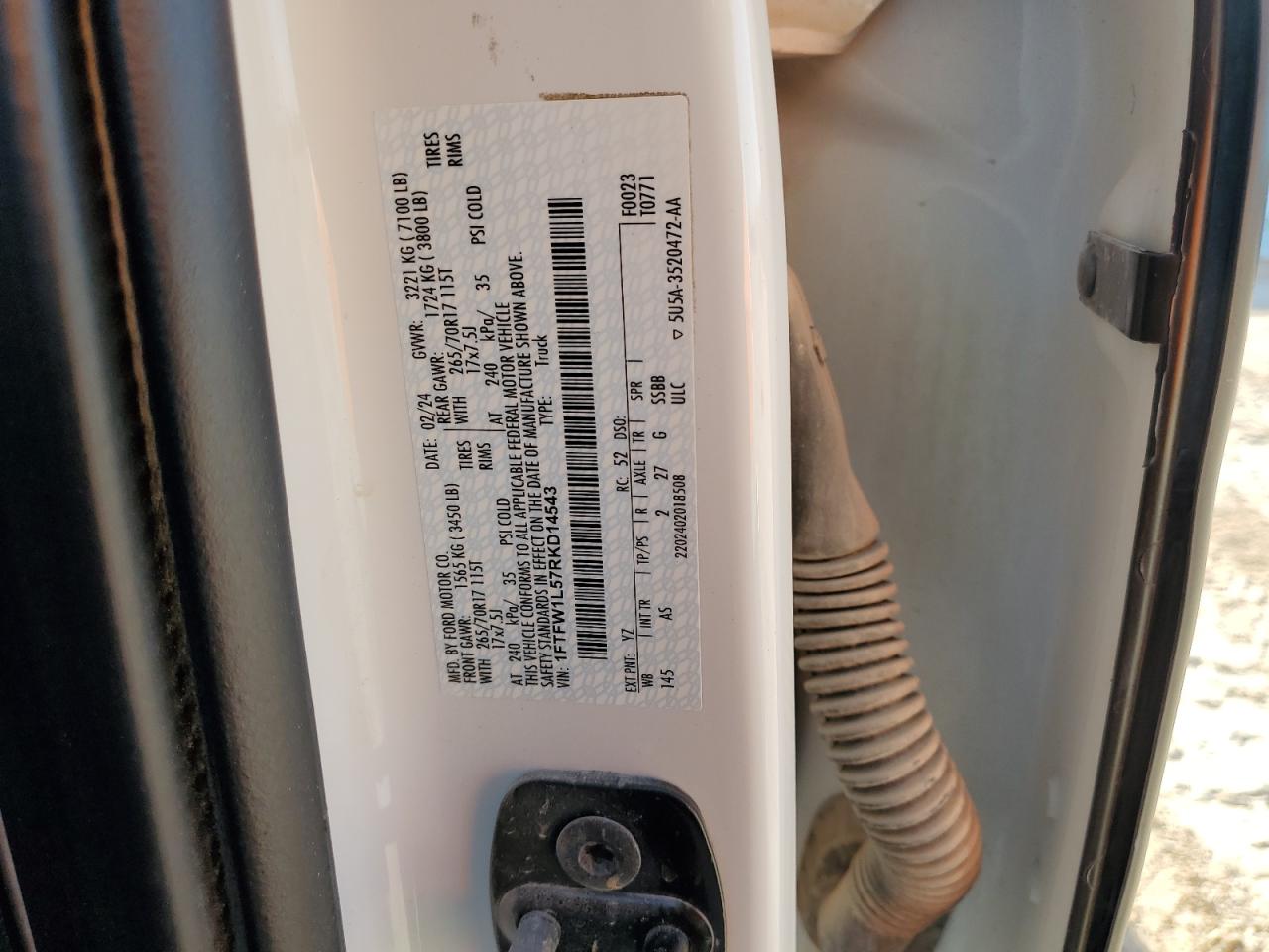 2024 Ford F150 Xl VIN: 1FTFW1L57RKD14543 Lot: 87203295