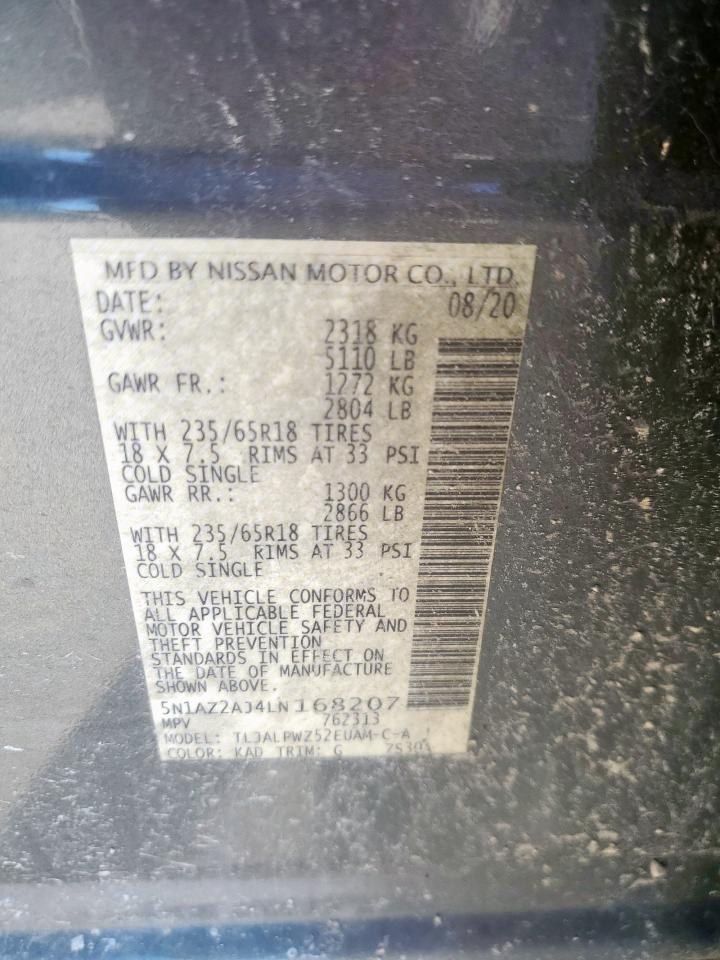 2020 Nissan Murano S VIN: 5N1AZ2AJ4LN168207 Lot: 85850405