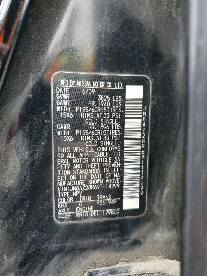 2009 Nissan Cube Base VIN: JN8AZ28R69T114299 Lot: 90069815