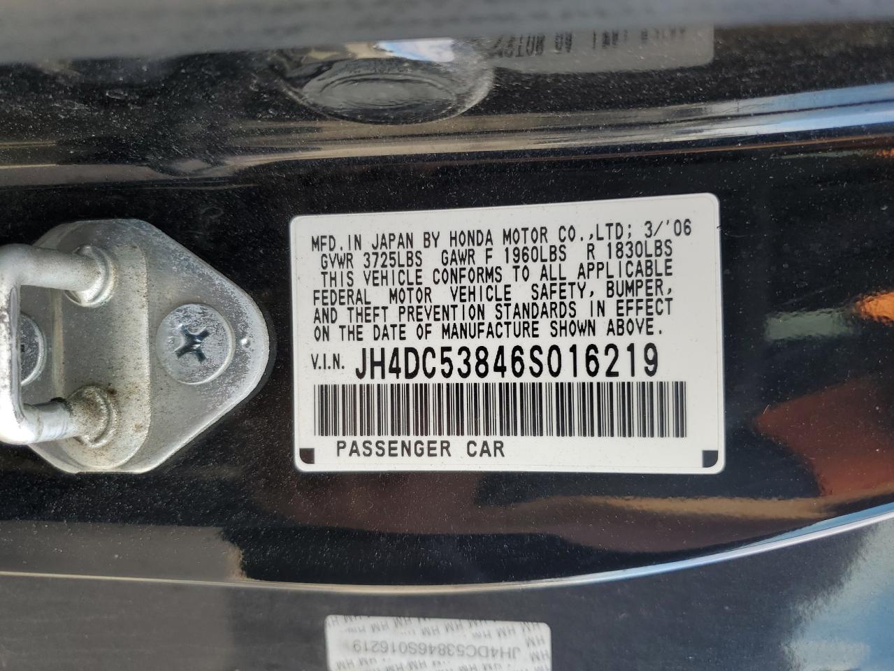 2006 Acura Rsx VIN: JH4DC53846S016219 Lot: 82516095