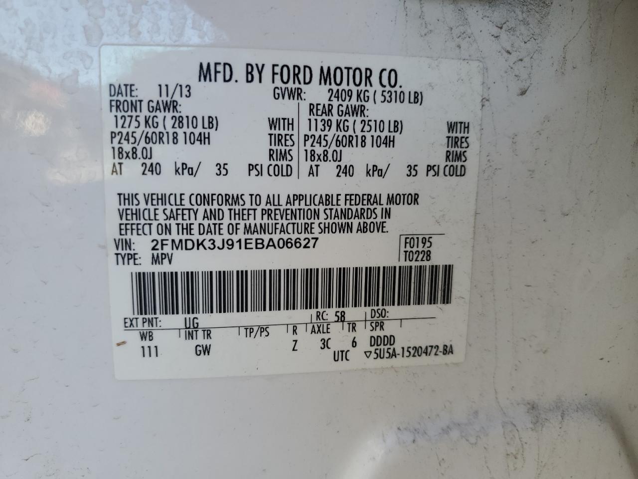 2014 Ford Edge Sel VIN: 2FMDK3J91EBA06627 Lot: 89812445