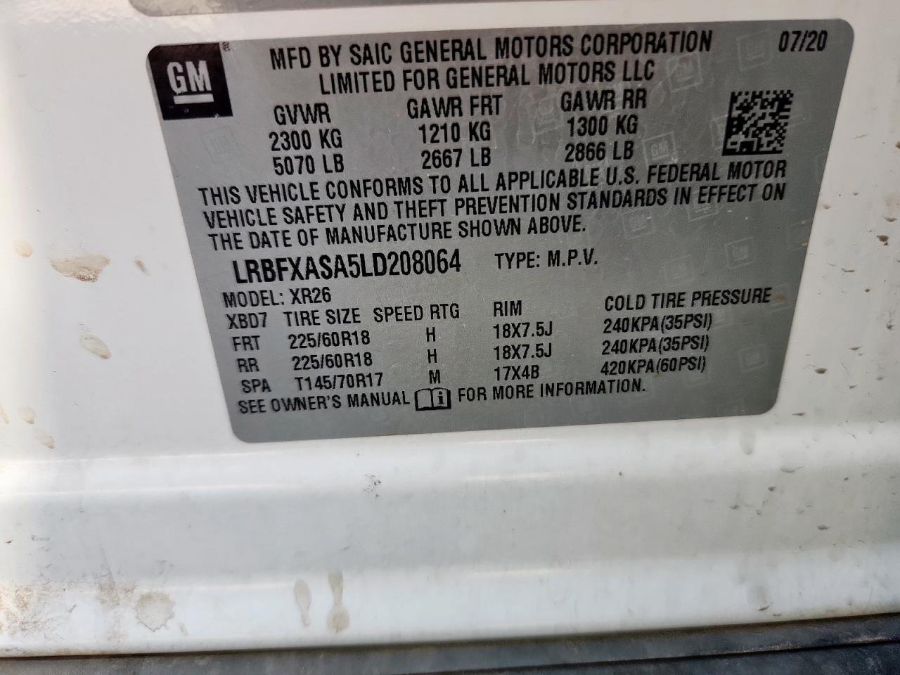 2020 Buick Envision VIN: LRBFXASA5LD208064 Lot: 86181305