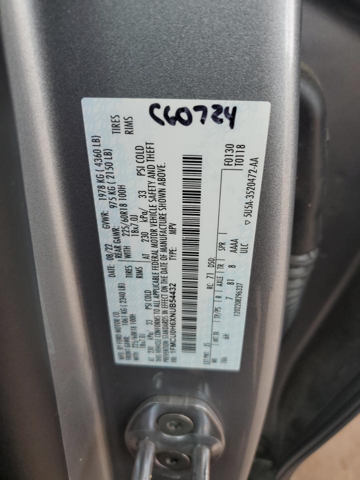 2022 Ford Escape Sel VIN: 1FMCU0H6XNUB54432 Lot: 85943645