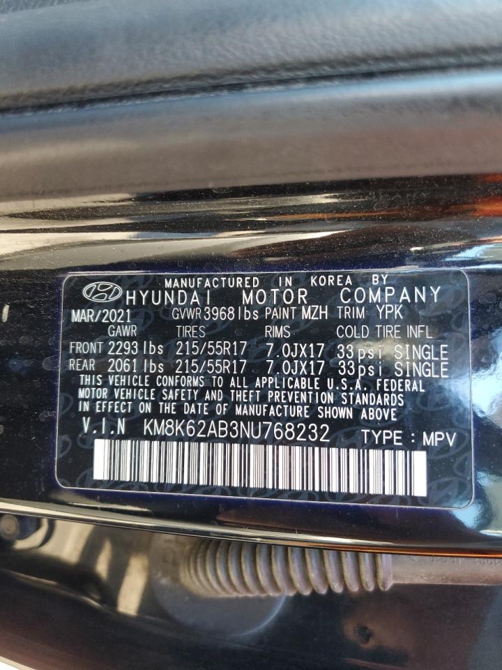 2022 Hyundai Kona Sel VIN: KM8K62AB3NU768232 Lot: 86889895