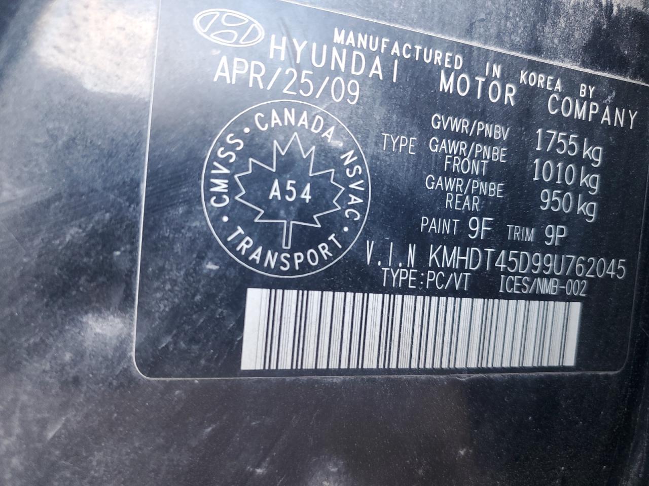 2009 Hyundai Elantra Gl VIN: KMHDT45D99U762045 Lot: 85845795