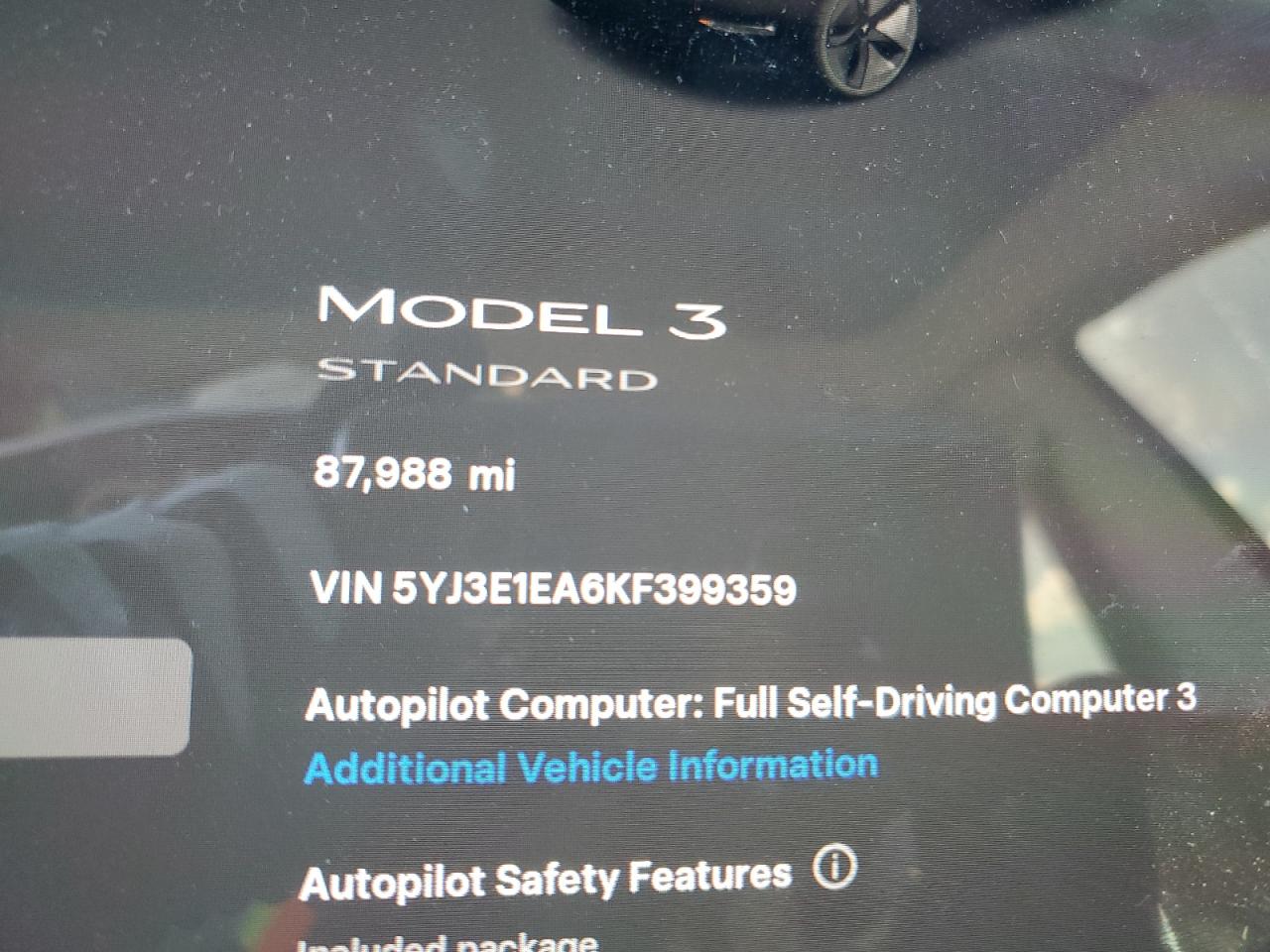 2019 Tesla Model 3 VIN: 5YJ3E1EA6KF399359 Lot: 84292905