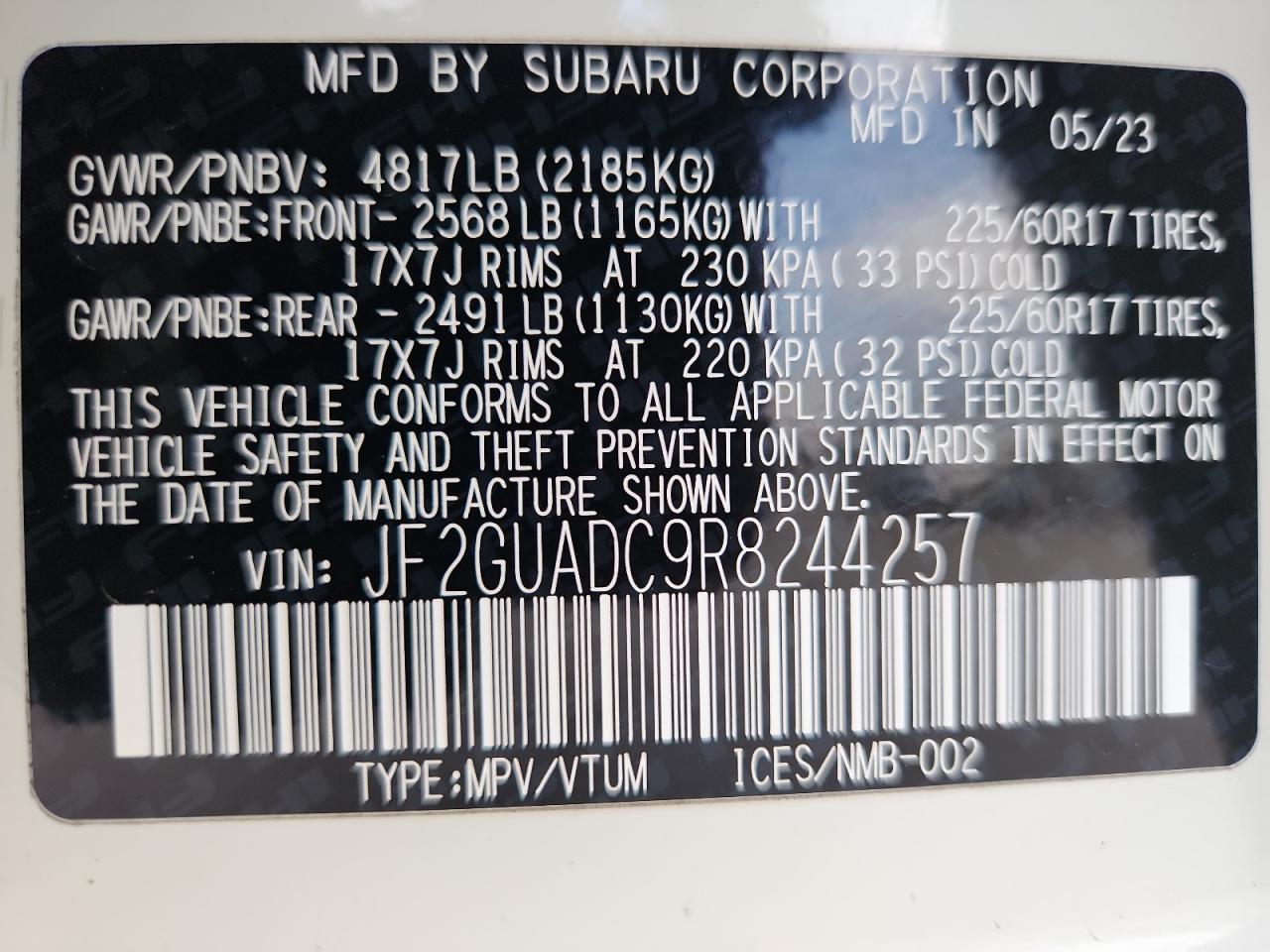 2024 Subaru Crosstrek Premium VIN: JF2GUADC9R8244257 Lot: 87219915