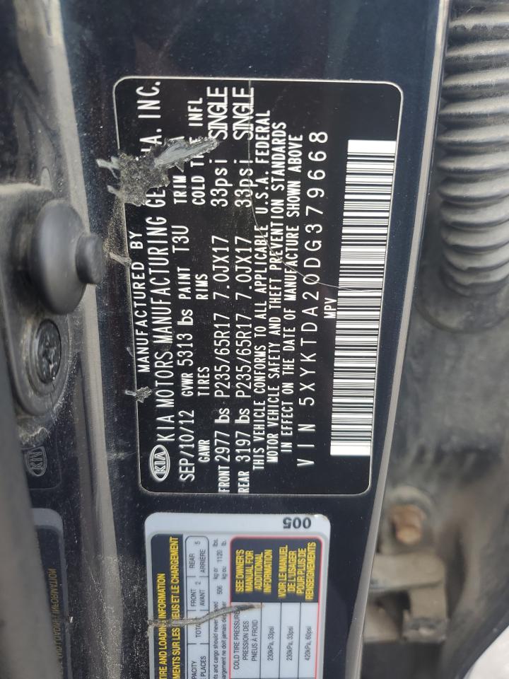 2013 Kia Sorento Lx VIN: 5XYKTDA20DG379668 Lot: 85845965