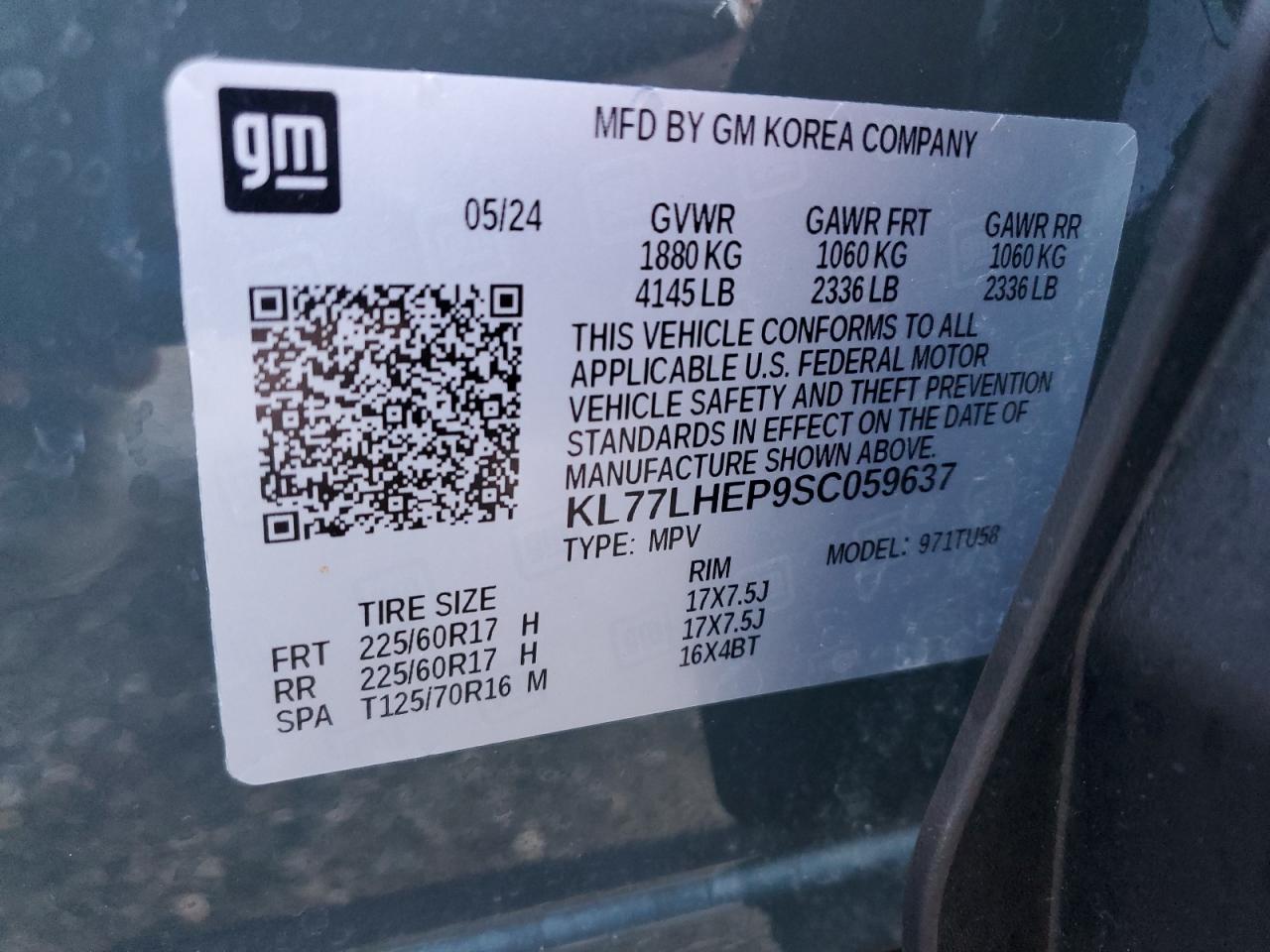 2025 Chevrolet Trax 1Lt VIN: KL77LHEP9SC059637 Lot: 90869235