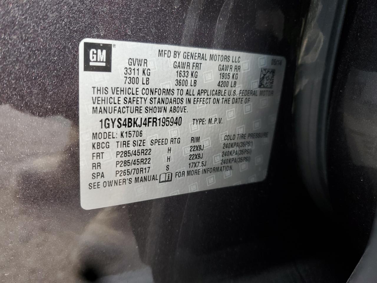 2015 Cadillac Escalade Luxury VIN: 1GYS4BKJ4FR195940 Lot: 85422455