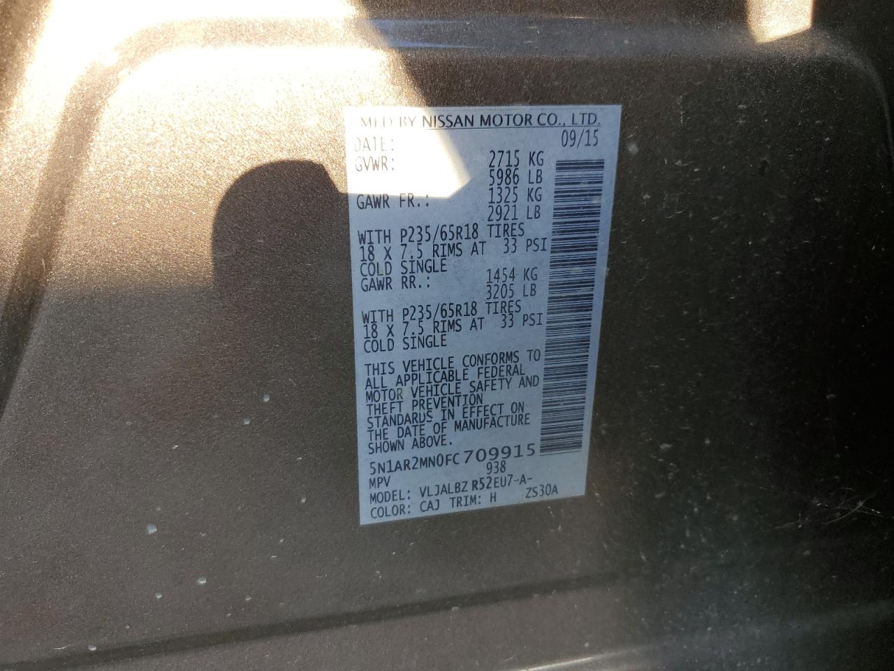 2015 Nissan Pathfinder S VIN: 5N1AR2MN0FC709915 Lot: 84930685