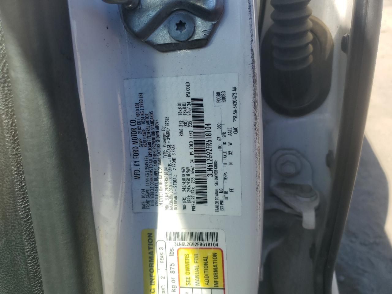 2015 Lincoln Mkz VIN: 3LN6L2G92FR618104 Lot: 82500815